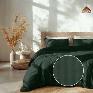 Dekbedovertrek Katoen-Satijn- Banda - Donker Groen - Eenpersoons (140x200 Cm) - Groen Katoen-satijn - Strepen - Heckett Lane - Dekbed-Discounter.nl