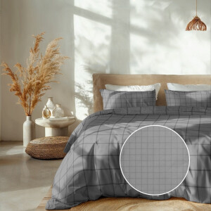 Dekbedovertrek Katoen-Satijn - Diamante - Grijs - Eenpersoons (140x200 Cm) - Grijs Katoen-satijn - Ruiten - Heckett Lane - Dekbed-Discounter.nl