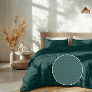 Dekbedovertrek Katoen-Satijn - Diamante - Groen - Lits-Jumeaux (240x220 Cm) - Groen Katoen-satijn - Ruiten - Heckett Lane - Dekbed-Discounter.nl