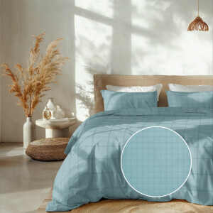 Dekbedovertrek Katoen-Satijn - Diamante - Licht Blauw - Lits-Jumeaux XL (260x200 Cm) - Blauw Katoen-satijn - Ruiten - Heckett Lane - Dekbed-Discounter.nl