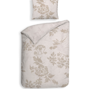 Dekbedovertrek Katoen-Satijn - Double Face - Ling - Eenpersoons (140x200 Cm) - Beige Katoen-satijn - Bloemen - Heckett Lane - Dekbed-Discounter.nl