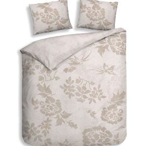 Dekbedovertrek Katoen-Satijn - Double Face - Ling - Lits-Jumeaux XL (260x200 Cm) - Beige Katoen-satijn - Bloemen - Heckett Lane - Dekbed-Discounter.nl