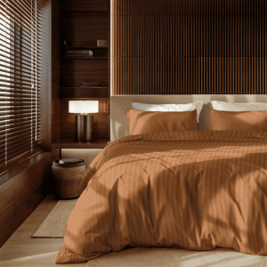 Dekbedovertrek Katoen-Satijn - Satijnstreep - Lits-Jumeaux (240x220 Cm) - Cognac Katoen-satijn - Strepen - Presence - Dekbed-Discounter.nl