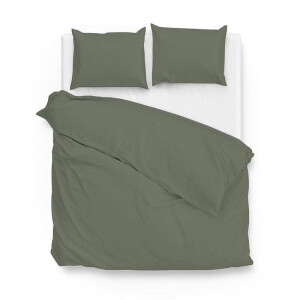 Dekbedovertrek Katoen-Satijn - Satinado - Army Green - Eenpersoons (140x200 Cm) - Groen Katoen-satijn - Effen - Zo!Home - Dekbed-Discounter.nl