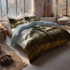 Dekbedovertrek Katoen-Satijn - Umbrella Pines - Eenpersoons (140x200 Cm) - Meerkleurig Katoen-satijn - Natuur - Presence - Dekbed-Discounter.nl