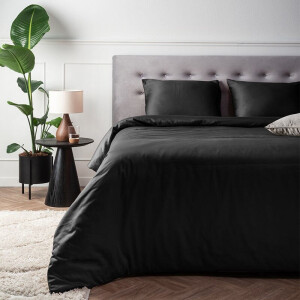Dekbedovertrek Katoen-Satijn - Zwart - Eenpersoons (140x200 Cm) - Zwart Katoen-satijn Katoen - Effen - Presence - Dekbed-Discounter.nl