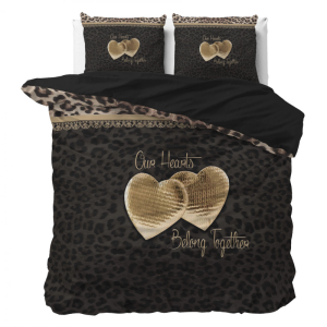 Dekbedovertrek Two Love - Lits-Jumeaux (240x220 Cm) - Zwart Microvezel - Bloemen - Sleeptime Essentials - Dekbed-Discounter.nl