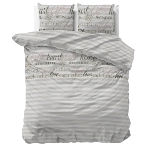 Dekbedovertrek Violet - Eenpersoons (140x200 Cm) - Wit Polyester-katoen - Tekst & Strepen - Sleeptime Elegance - Dekbed-Discounter.nl