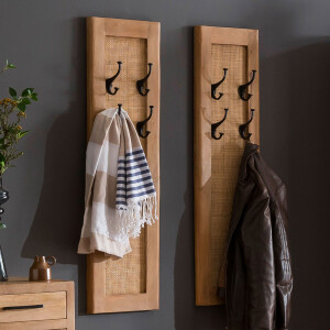 Artistiq Kapstok 'Denice' Mangohout en rotan, Met 8 haakjes