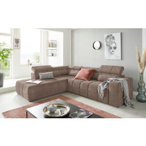 DOMO collection Hoekbank Brandon L-vorm, ook in leer met verstelbare hoofdsteun, naar keuze met verstelbare zitdiepte