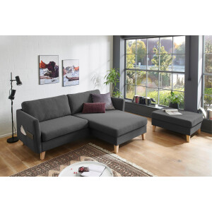 ATLANTIC home collection Hoekbank Mailo L-vorm met zakken opzij, récamier aan beide kanten te monteren, massief houten poten