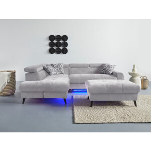 COTTA Hoekbank Mia L-vorm 3-delige kussenset, ottomane, naar keuze met of zonder rgb-verlichting
