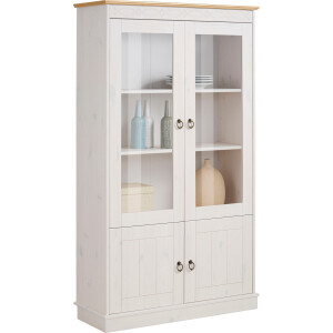 Home affaire Vitrinekast Indra van massief dennenhout, fsc, hoogte 145 cm, discreet ornament