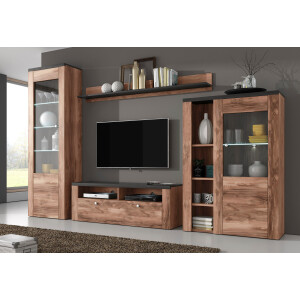 Home affaire Wandmeubel Larona, aanbouwwand, set van 4 delen bestaande uit 1 tv-board, 1 highboard, 1 vitrine, 1 wandplank (set, 4 stuks)