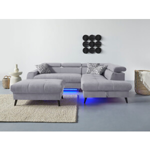 COTTA Hoekbank Mia L-vorm 3-delige kussenset, ottomane, naar keuze met of zonder rgb-verlichting
