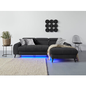 COTTA Hoekbank Mia L-vorm 3-delige kussenset, récamier, naar keuze met of zonder rgb-verlichting