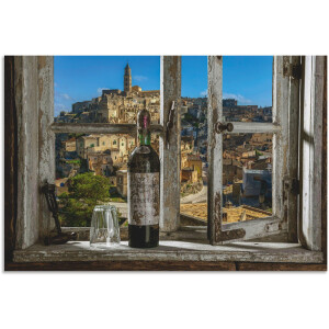 Artland Artprint Blik uit het raam Matera, Italië als artprint van aluminium, artprint voor buiten, artprint op linnen, poster, muursticker