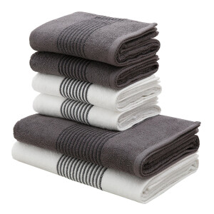 Bruno Banani Handdoekenset Jassen, badlakens, handdoeken met gestreepte rand, 6-delig handdoekenset van 100% katoen (set, 6-delig)
