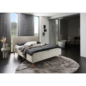 meise.möbel Gestoffeerd bed Riva met eikenkleurige houten poten, naar keuze met bedkist en lattenbodem