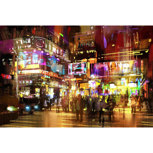 queence Artprint op linnen Broadway Wanddecoratie, kleurrijk, mensen, kleurrijk, afbeelding, premium canvasstof