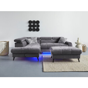 COTTA Hoekbank Mia L-vorm 3-delige kussenset, ottomane, naar keuze met of zonder rgb-verlichting