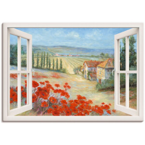 Artland Artprint op linnen Papaverlandschap gespannen op een spieraam