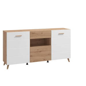 INOSIGN Kast Bretagna sideboard, ladekast, breedte 173 cm veel opbergruimte, met houten grepen, met drie planken, in artisan eik