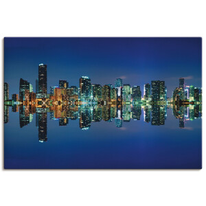Artland Artprint op linnen Miami skyline gespannen op een spieraam
