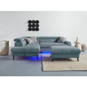 COTTA Hoekbank Mia L-vorm 3-delige kussenset, ottomane, naar keuze met of zonder rgb-verlichting