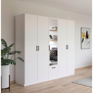 rauch Draaideurkast Kledingkast kast garderobe waskast BARI met spiegel met lades in het midden, moderne greep in grijs metallic made in germany