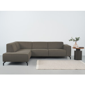 Places of Style Hoekbank Lorcan, breedte 275 cm, zacht zitgevoel met zwarte metalen poten, lederlook en zachte structuurstof