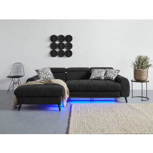 COTTA Hoekbank Mia L-vorm 3-delige kussenset, récamier, naar keuze met of zonder rgb-verlichting