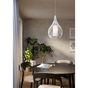 EGLO Hanglamp RAZONI 1 Hanglamp, hanglamp van metaal en glas in wit, E27 fitting (1 stuk)