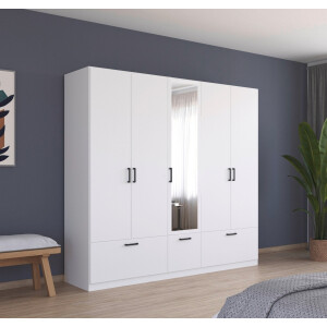 rauch Draaideurkast Kledingkast kast garderobe waskast BARI met spiegel met lades en moderne greep in grijs metallic made in germany