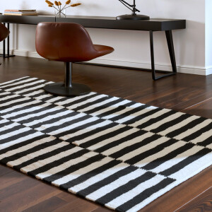 HANSE Home Wollen kleed Donna, zwart-wit handgeweven, wol, natuur, loper, woonkamer, slaapkamer, strepen