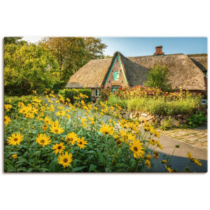 Artland Artprint op linnen Historische boerderij met cottagetuin Keitum