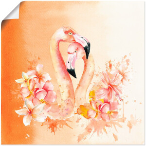 Artland Artprint Oranje flamingo In Love- illustratie als artprint op linnen, poster in verschillende formaten maten