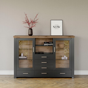 set one by Musterring Highboard York Type 56, met Glazendeuren, verlichting optioneel, B 184 cm