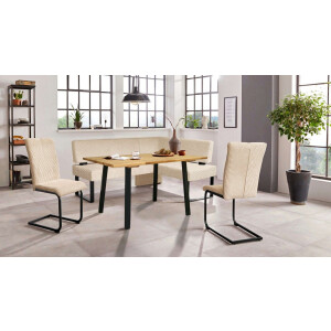 Home affaire Eethoek Oliver Hoekbank met golfvering in de zitting, tafel massief eiken (set, 4-delig)