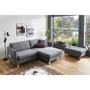 ATLANTIC home collection Hoekbank Mailo L-vorm met zakken opzij, récamier aan beide kanten te monteren, massief houten poten