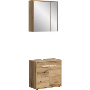 welltime Badmeubelset Kayu, bestaande uit: wastafelonderkast, spiegelkast hoogwaardige mdf voorkant met groeffrezen, bad, badkamer set, badkamer