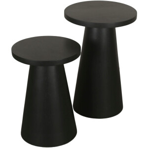 byLIVING Bijzettafel Kegel uit massief hout in zwart of white wash, verschillende maten (set)