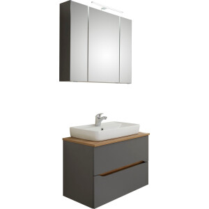 Saphir Badkamerserie Quickset 2-delig, keramieken opzetwasbak met led-spiegelkast (2-delig)