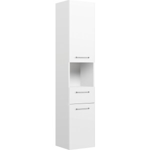 Saphir Hoge kast Quickset badkamermeubel 35 cm breed, 2 deuren, 1 nis, 1 lade Hoge badkamerkast inclusief deurdemper, grepen in glanzend chroom