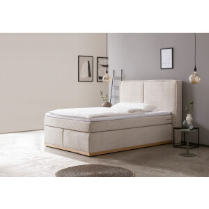 Home affaire Boxspring SHERWOOD hotelbed, bekleed bed Hoogwaardig cord ,zachte velours-structuur, met topmatras, eiken