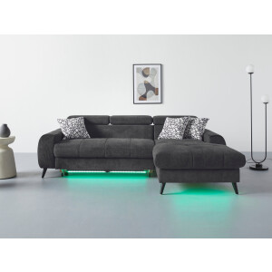 COTTA Hoekbank Mia L-vorm 3-delige kussenset, récamier, naar keuze met of zonder rgb-verlichting