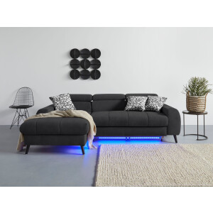 COTTA Hoekbank Mia L-vorm 3-delige kussenset, récamier, naar keuze met of zonder rgb-verlichting