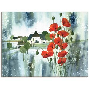 Artland Artprint op linnen Bloeiende papaver gespannen op een spieraam