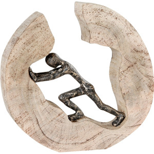 Casablanca by Gilde Decoratief figuur Sculptuur Pushing Decoratief object, hoogte 29 cm, van metaal en hout-boomschijf, woonkamer (1 stuk)