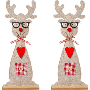 Creativ deco Kerstfiguur Kerst versiering Hert van vilt met schattige bril (set, 2 stuks)